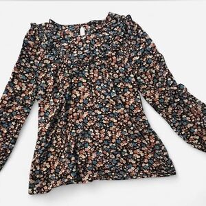 Madewell Black Floral Top with Ruffle Detail, Sz Small